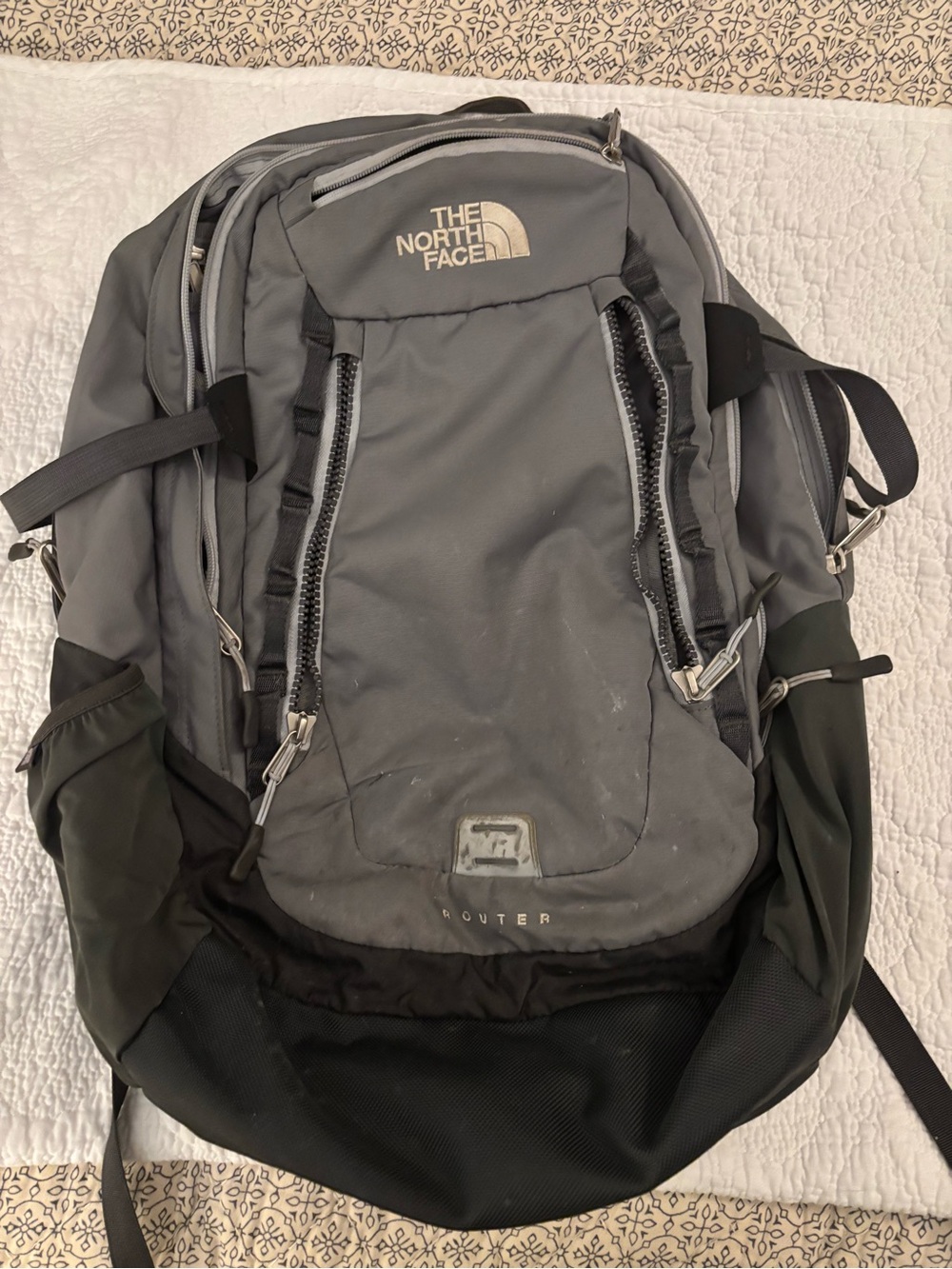 The North Face Router Gray and Black Men’s Backpack with Multiple Compartments